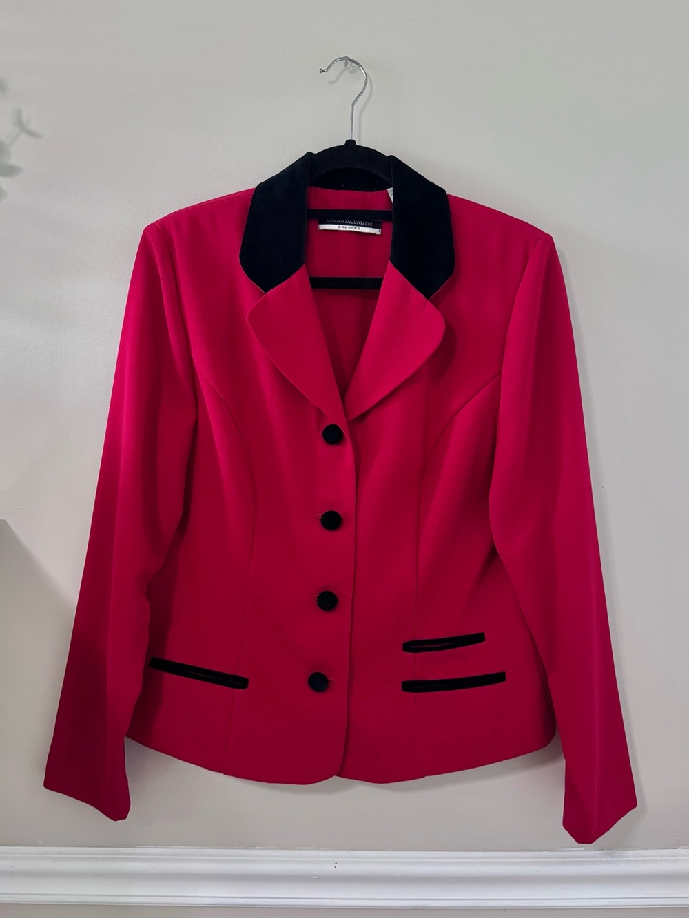 Women's Red Blazer with Black Velvet Trim - Elegant Tailored Fit